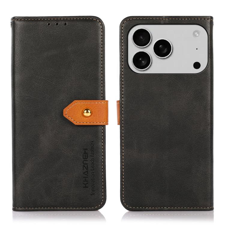 For iPhone 17 Pro KHAZNEH Dual-color Cowhide Texture Flip Leather Phone Case(Black) - iPhone 17 Pro Cases by buy2fix | Online Shopping UK | buy2fix