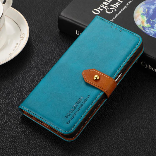 For iPhone 17 Pro KHAZNEH Dual-color Cowhide Texture Flip Leather Phone Case(Blue) - iPhone 17 Pro Cases by buy2fix | Online Shopping UK | buy2fix