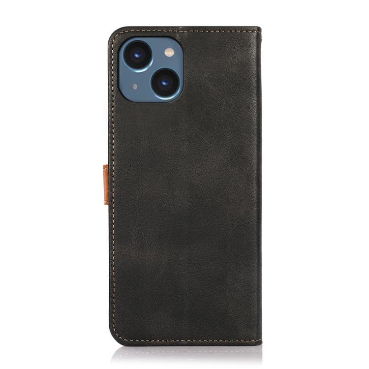 For iPhone 15 Plus KHAZNEH Dual-color Cowhide Texture Flip Leather Phone Case(Black) - iPhone 16e Cases by buy2fix | Online Shopping UK | buy2fix