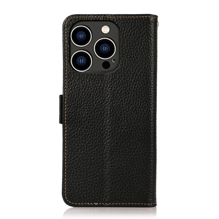 For iPhone 14 Pro KHAZNEH Side-Magnetic Litchi Genuine Leather RFID Phone Case (Black) - iPhone 14 Pro Cases by buy2fix | Online Shopping UK | buy2fix