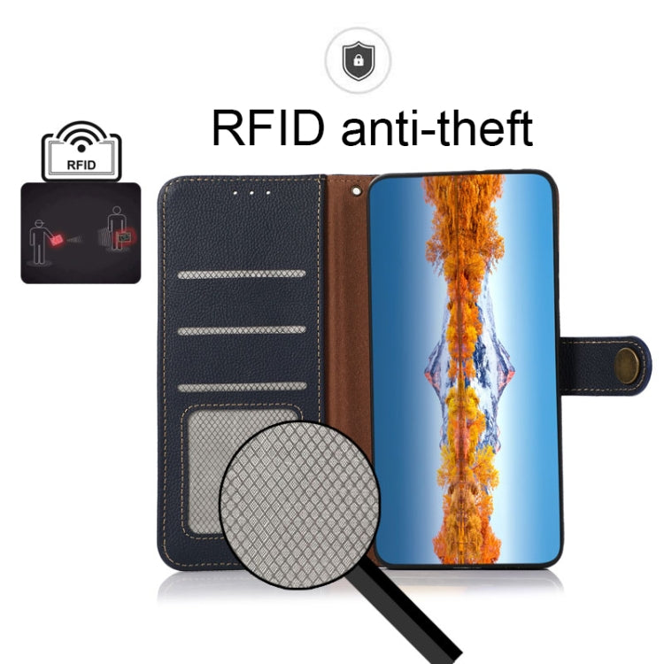 For iPhone 14 Pro KHAZNEH Custer Genuine Leather RFID Phone Case (Blue) - iPhone 14 Pro Cases by buy2fix | Online Shopping UK | buy2fix