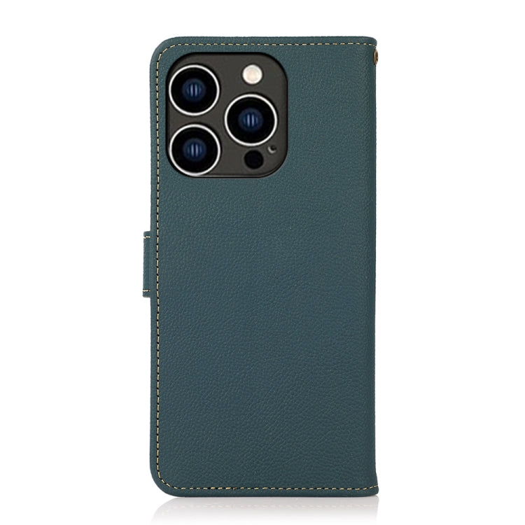 For iPhone 14 Pro KHAZNEH Custer Genuine Leather RFID Phone Case (Green) - iPhone 14 Pro Cases by buy2fix | Online Shopping UK | buy2fix