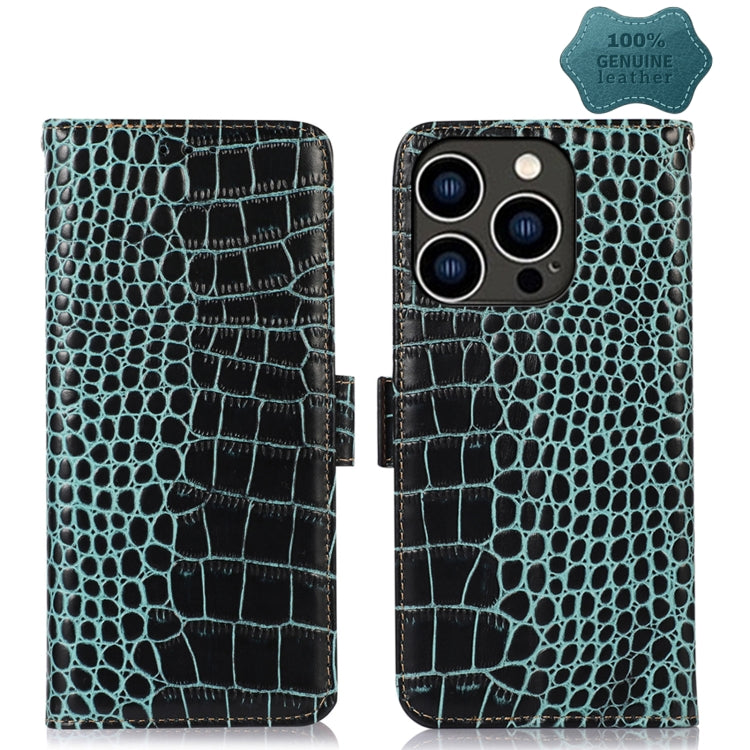 For iPhone 14 Pro Crocodile Top Layer Cowhide Leather Phone Case (Green) - iPhone 14 Pro Cases by buy2fix | Online Shopping UK | buy2fix