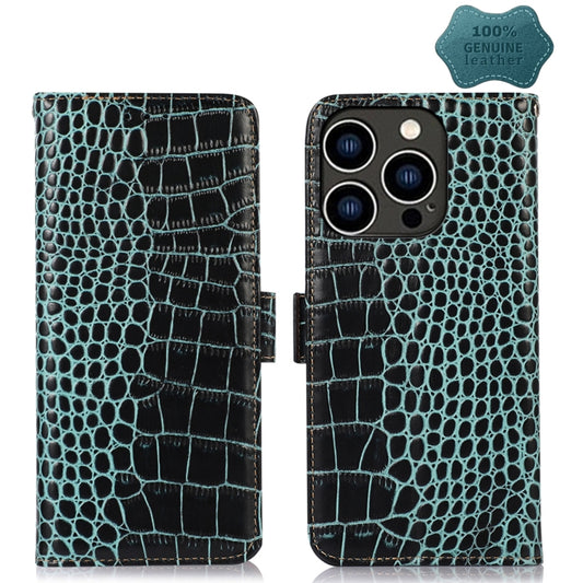 For iPhone 14 Pro Crocodile Top Layer Cowhide Leather Phone Case (Green) - iPhone 14 Pro Cases by buy2fix | Online Shopping UK | buy2fix