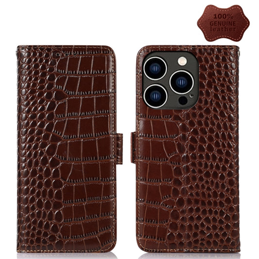 For iPhone 14 Pro Crocodile Top Layer Cowhide Leather Phone Case (Brown) - iPhone 14 Pro Cases by buy2fix | Online Shopping UK | buy2fix