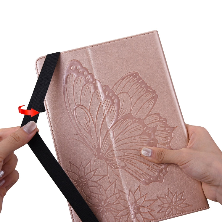 For Samsung Galaxy Tab S6 Lite P610 Big Butterfly Embossed Smart Leather Tablet Case(Rose Gold) by buy2fix