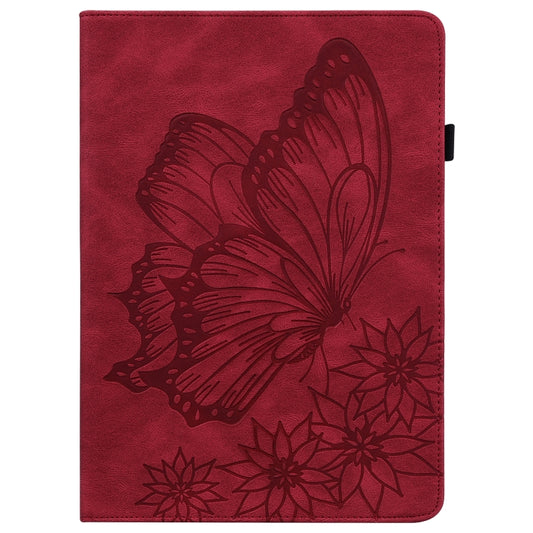 For Samsung Galaxy Tab S6 Lite P610 Big Butterfly Embossed Smart Leather Tablet Case(Red) by buy2fix