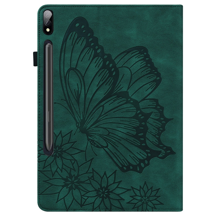 For Samsung Galaxy Tab S7 T870 Big Butterfly Embossed Leather Tablet Case(Green) - Galaxy Tab S7 by buy2fix | Online Shopping UK | buy2fix