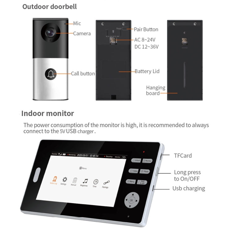 2.4G Wireless Video Doorbell 720P Support Night Vision & Talk & Monitor - Video DoorBell by buy2fix | Online Shopping UK | buy2fix