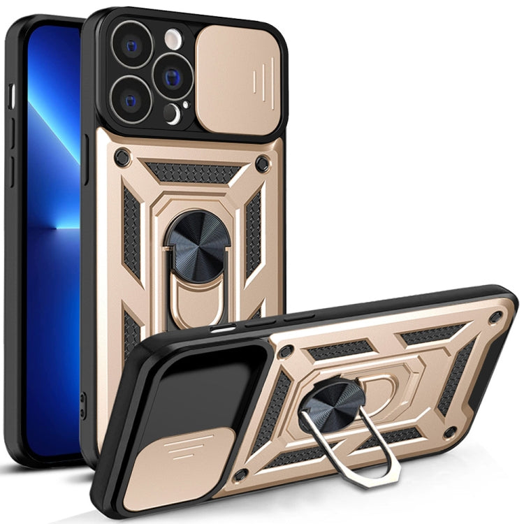 For iPhone 14 Plus Sliding Camera Cover Design TPU+PC Phone Case (Gold) - iPhone 14 Plus Cases by buy2fix | Online Shopping UK | buy2fix