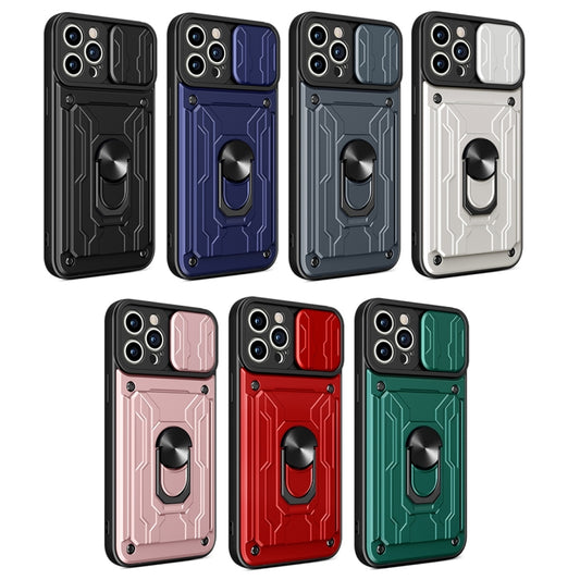 For iPhone 14 Pro Max Sliding Camshield TPU+PC Phone Case with Card Slot (Blue) by buy2fix