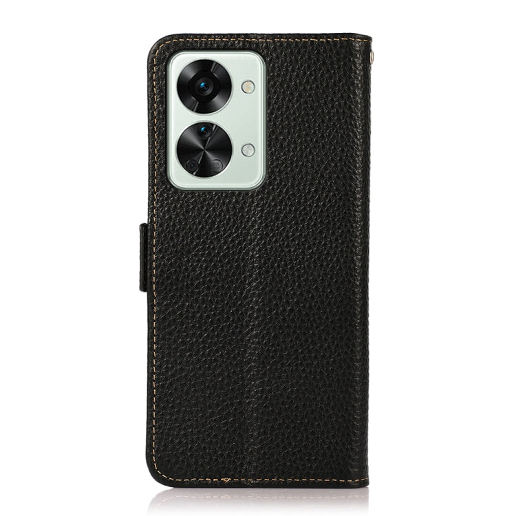 For OnePlus Nord 2T 5G KHAZNEH Litchi Texture RFID Genuine Leather Phone Case(Black) - OnePlus Cases by buy2fix | Online Shopping UK | buy2fix