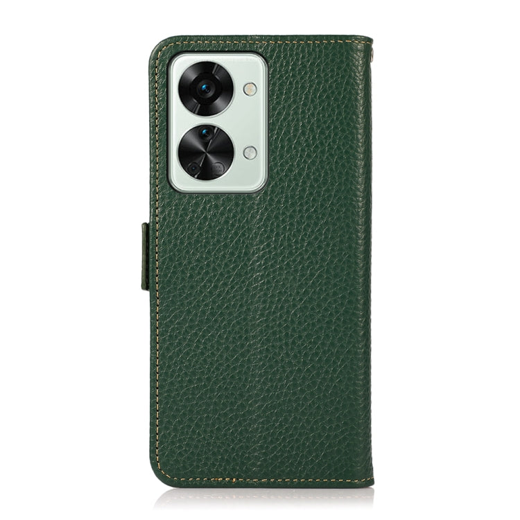 For OnePlus Nord 2T 5G KHAZNEH Litchi Texture RFID Genuine Leather Phone Case(Green) - OnePlus Cases by buy2fix | Online Shopping UK | buy2fix