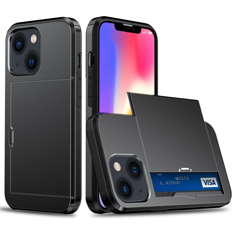 For iPhone 14 Plus Shockproof Armor Protective Phone Case with Slide Card Slot (Black) - iPhone 14 Plus Cases by buy2fix | Online Shopping UK | buy2fix