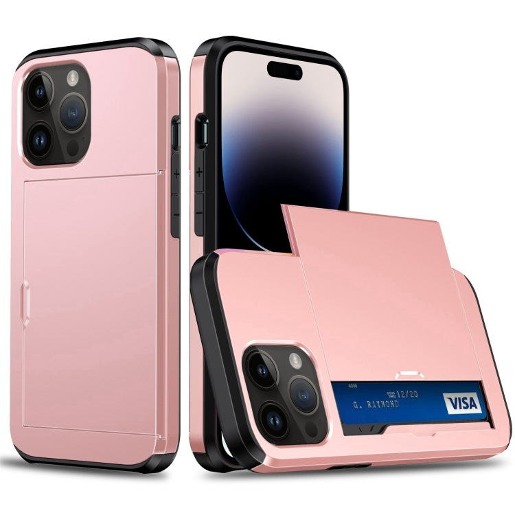 For iPhone 14 Pro Shockproof Armor Protective Phone Case with Slide Card Slot (Rose Gold) - iPhone 14 Pro Cases by buy2fix | Online Shopping UK | buy2fix
