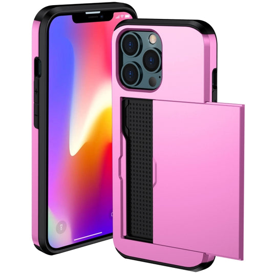 For iPhone 14 Pro Max Shockproof Armor Protective Phone Case with Slide Card Slot (Pink) by buy2fix