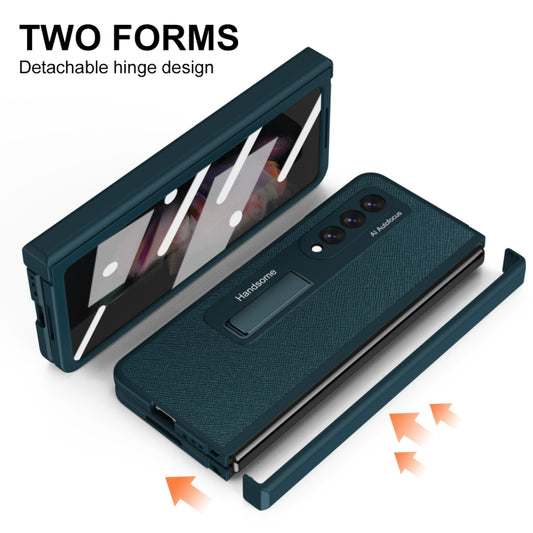 For Samsung Galaxy Z Fold3 Integrated Cross Texture Hinge Full Coverage Flip Phone Case(Green) - Galaxy Phone Cases by buy2fix | Online Shopping UK | buy2fix