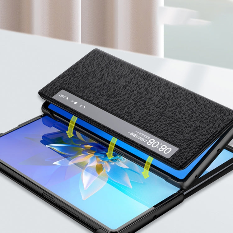 For Huawei Mate X2 Litchi Texture Horizontal Flip Leather Phone Case with Smart Touch Call Display ID(Blue) - Huawei Cases by buy2fix | Online Shopping UK | buy2fix