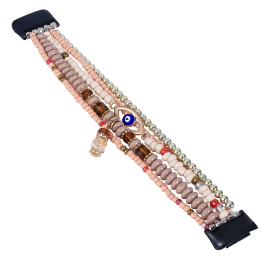 For Fitbit Charge 5 Eye Bead Chain Watch Band(Light Coffee) by buy2fix