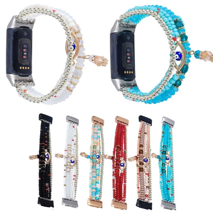 For Fitbit Charge 5 Eye Bead Chain Watch Band(Lake Blue) by buy2fix