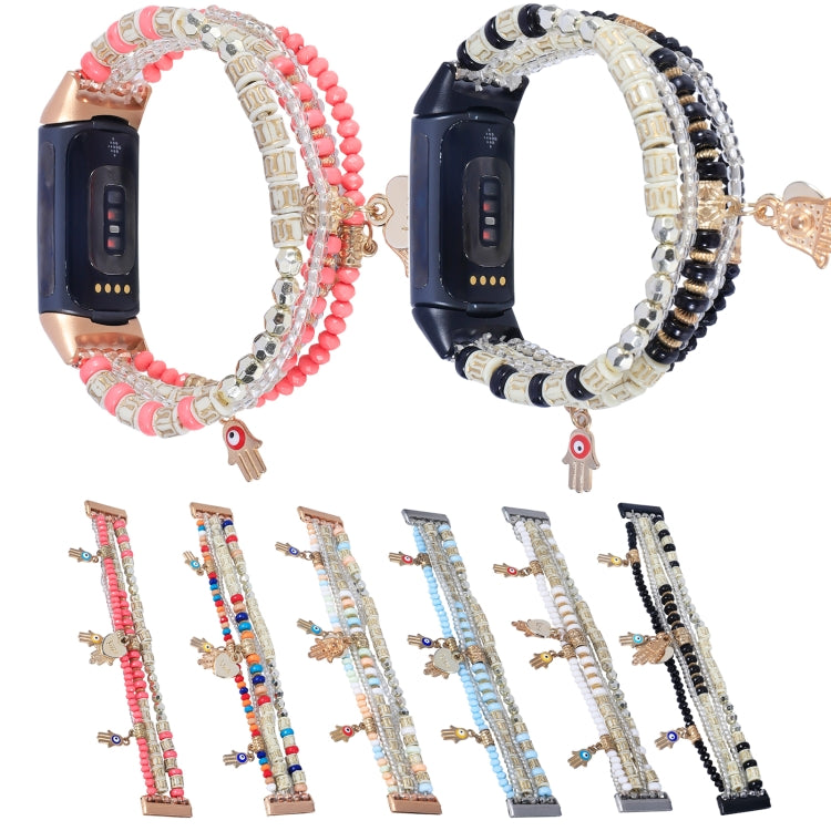 For Fitbit Charge 5 Palm Bead Chain Watch Band(Blue) by buy2fix