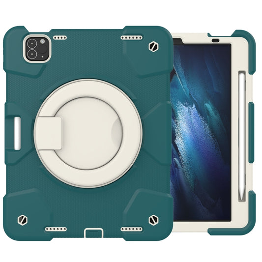 For iPad Pro 11 2020/Pro 11 2018/Air 2020/Air 2022 Silicone + PC Full Body Protection Tablet Case With Holder & Strap(Dark Green) - iPad Air (2022) / (2020) 10.9 Cases by buy2fix | Online Shopping UK | buy2fix