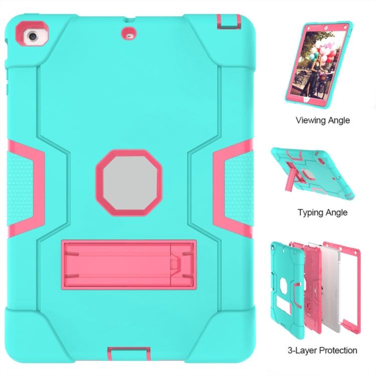 For iPad 4 / 3 / 2 Silicone + PC Protective Case with Stand(Mint Blue + Red) - iPad 4 & 3 & 2 Cases by buy2fix | Online Shopping UK | buy2fix