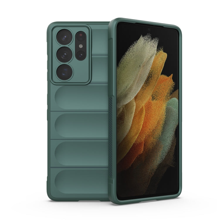 For Samsung Galaxy S21 Ultra 5G Magic Shield TPU + Flannel Phone Case(Dark Green) - Galaxy S21 Ultra 5G Cases by buy2fix | Online Shopping UK | buy2fix
