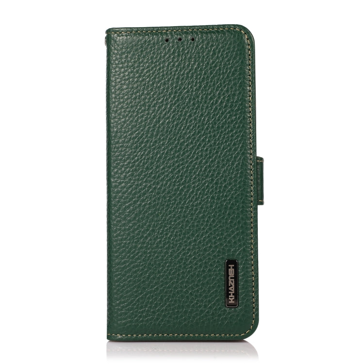 For Motorola Moto G42 KHAZNEH Side-Magnetic Litchi Genuine Leather RFID Phone Case(Green) - Motorola Cases by buy2fix | Online Shopping UK | buy2fix