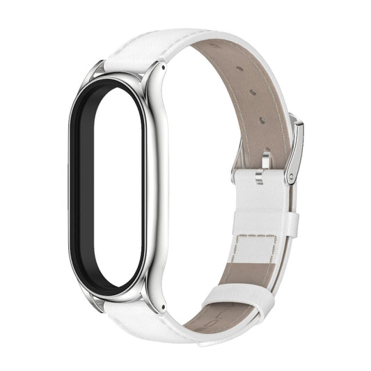 For Xiaomi Mi Band 7 / 7 NFC MIJOBS Plus Genuine Leather Watch Band(White Silver) by MIJOBS