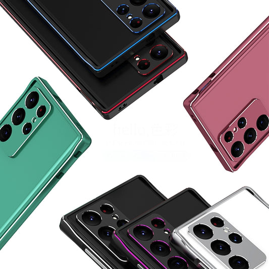 For Samsung Galaxy S22 Ultra Aurora Series Lens Protector + Metal Frame Protective Phone Case(Black Red) - Galaxy S22 Ultra 5G Cases by buy2fix | Online Shopping UK | buy2fix