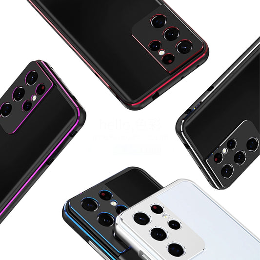 For Samsung Galaxy S21 Ultra Aurora Series Lens Protector + Metal Frame Protective Phone Case(Black Purple) - Galaxy S21 Ultra 5G Cases by buy2fix | Online Shopping UK | buy2fix