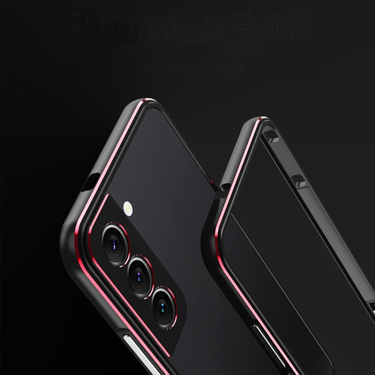 For Samsung Galaxy S22 5G Aurora Series Lens Protector + Metal Frame Protective Phone Case(Black Red) - Galaxy S22 5G Cases by buy2fix | Online Shopping UK | buy2fix