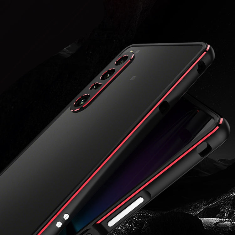 For Sony Xperia 1 IV Aurora Series Lens Protector + Metal Frame Protective Phone Case(Black Red) - Sony Cases by buy2fix | Online Shopping UK | buy2fix