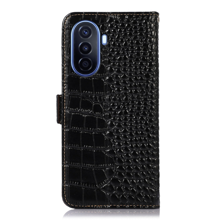 For Huawei Enjoy 50 CN / nova Y70 Plus / Y70 4G CN Crocodile Top Layer Cowhide Leather Phone Case(Black) - Huawei Cases by buy2fix | Online Shopping UK | buy2fix