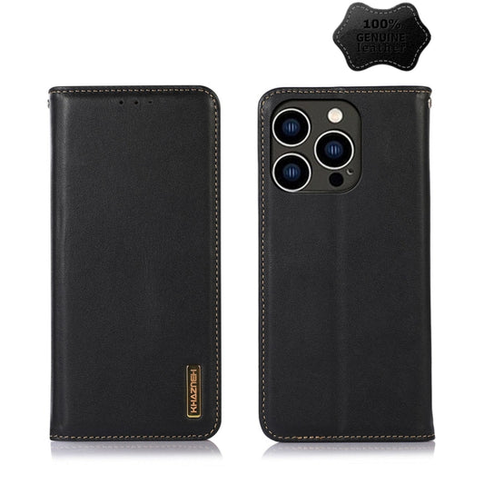 For iPhone 14 Pro KHAZNEH Nappa Top Layer Cowhide Leather Phone Case(Black) - iPhone 14 Pro Cases by buy2fix | Online Shopping UK | buy2fix