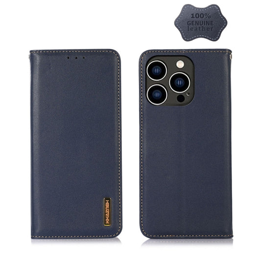 For iPhone 14 Pro KHAZNEH Nappa Top Layer Cowhide Leather Phone Case(Blue) - iPhone 14 Pro Cases by buy2fix | Online Shopping UK | buy2fix