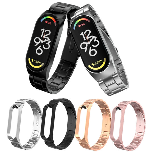 For Xiaomi Mi Band 7 Three-bead Stainless Steel Watch Band(Black) by buy2fix