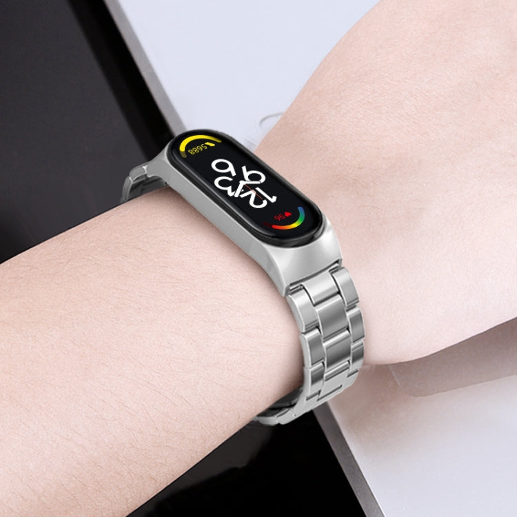 For Xiaomi Mi Band 7 Three-bead Stainless Steel Watch Band(Black) by buy2fix