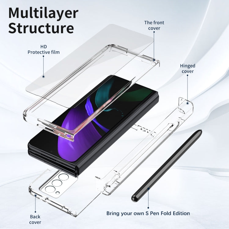 For Samsung Galaxy Z Fold2 5G Macaron Hinge Phone Case with Stylus Pen Fold Edition & Protective Film(Transparent) - Galaxy Phone Cases by buy2fix | Online Shopping UK | buy2fix