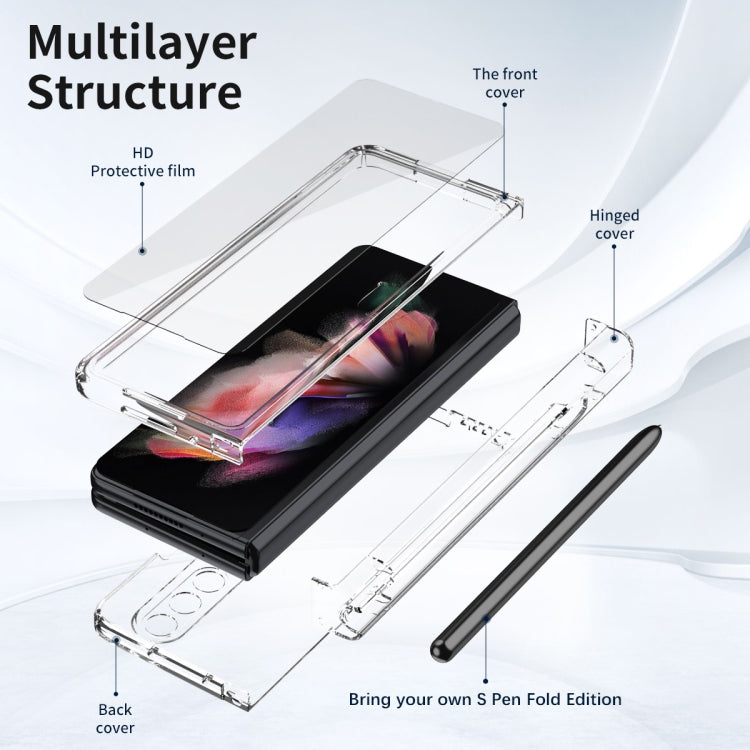 For Samsung Galaxy Z Fold3 5G Macaron Hinge Phone Case with Stylus Pen Fold Edition & Protective Film(Transparent) - Galaxy Phone Cases by buy2fix | Online Shopping UK | buy2fix