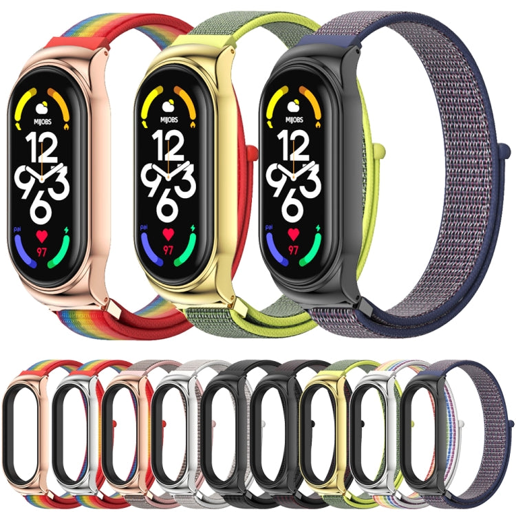 For Xiaomi Mi Band 7 / 7 NFC MIJOBS CS Stainless Steel Case Nylon Watch Band(Rainbow Rose Gold) by MIJOBS