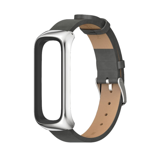 For Samsung Galaxy Fit 2 MIJOBS Metal Case Microfiber Leather Watch Band(Grey Silver) by MIJOBS