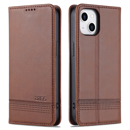 For iPhone 14 AZNS Magnetic Calf Texture Flip Leather Phone Case (Dark Brown) - iPhone 14 Cases by AZNS | Online Shopping UK | buy2fix