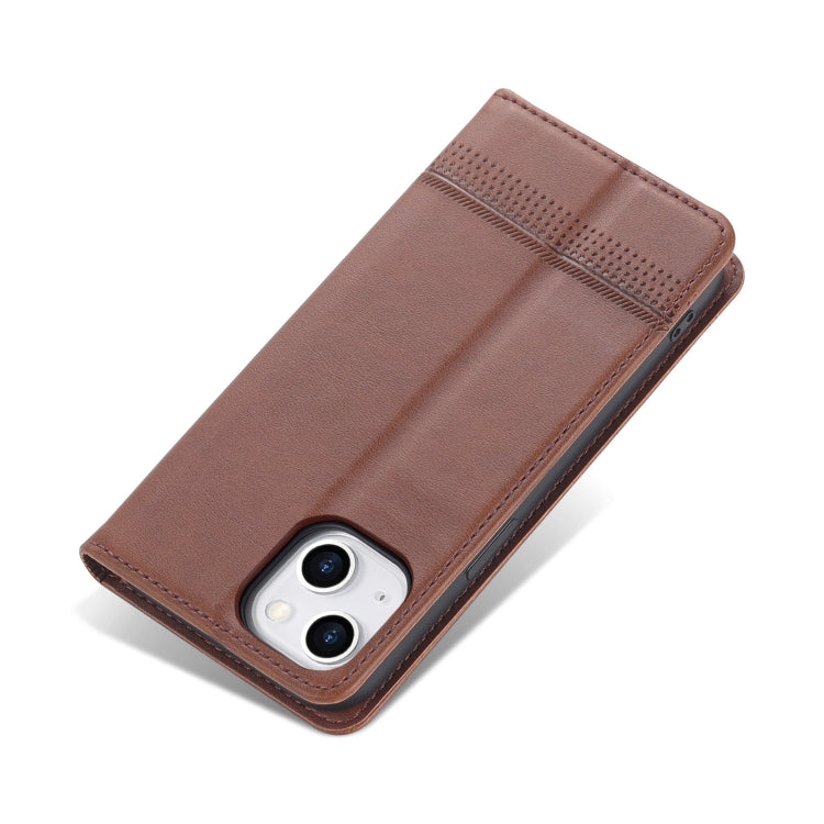 For iPhone 14 Plus AZNS Magnetic Calf Texture Flip Leather Phone Case (Dark Brown) - iPhone 14 Plus Cases by AZNS | Online Shopping UK | buy2fix