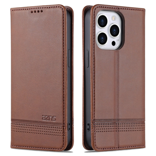 For iPhone 14 Pro AZNS Magnetic Calf Texture Flip Leather Phone Case(Dark Brown) - iPhone 14 Pro Cases by AZNS | Online Shopping UK | buy2fix