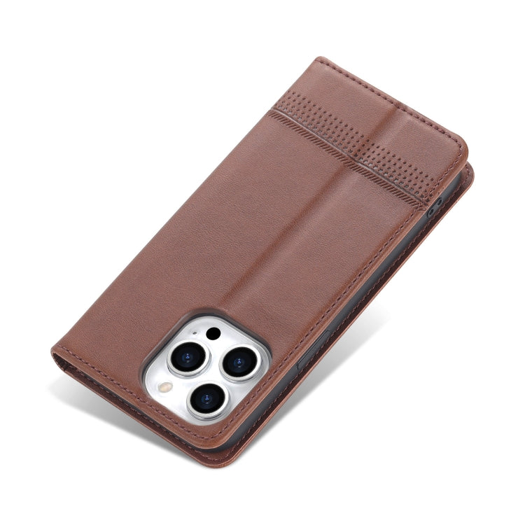 For iPhone 14 Pro AZNS Magnetic Calf Texture Flip Leather Phone Case(Dark Brown) - iPhone 14 Pro Cases by AZNS | Online Shopping UK | buy2fix