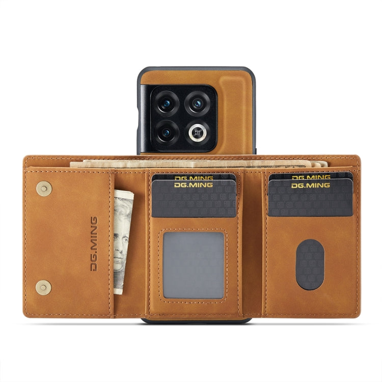 For OnePlus 10 Pro DG.MING M1 Series 3-Fold Multi Card Wallet + Magnetic Phone Case(Brown) by DG.MING
