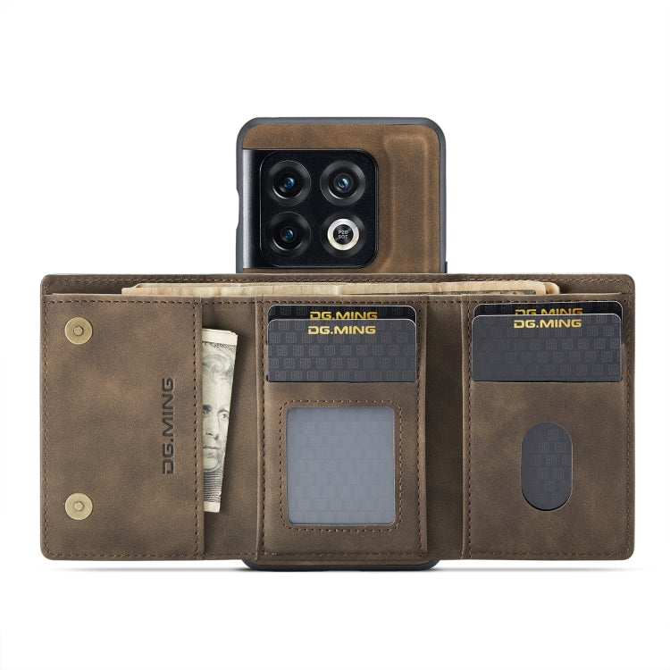 For OnePlus 10 Pro DG.MING M1 Series 3-Fold Multi Card Wallet + Magnetic Phone Case(Coffee) by DG.MING