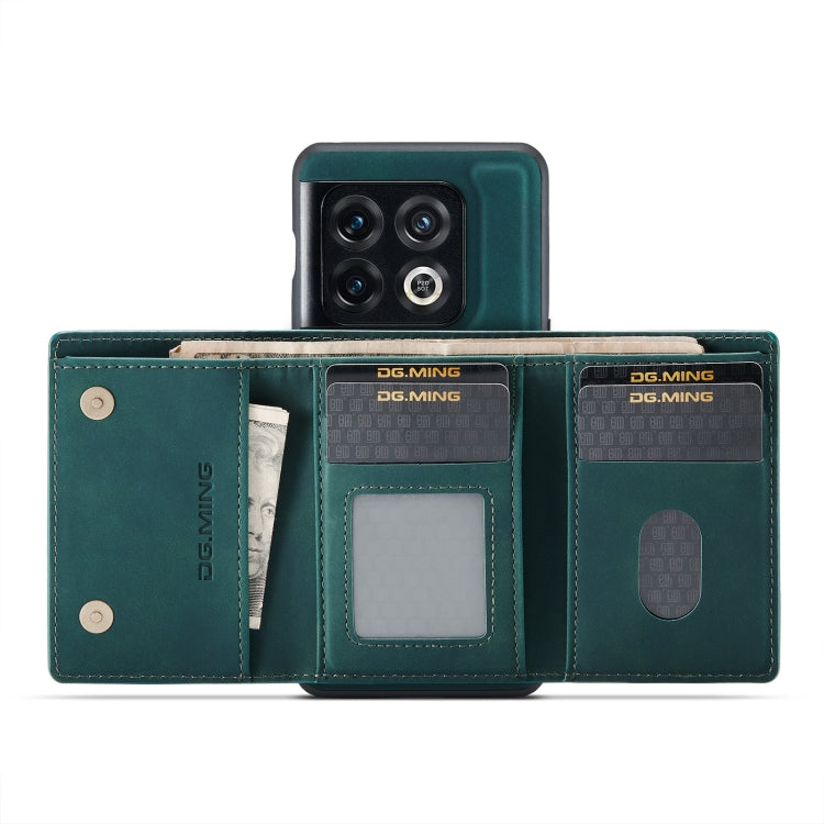 For OnePlus 10 Pro DG.MING M1 Series 3-Fold Multi Card Wallet + Magnetic Phone Case(Green) by DG.MING